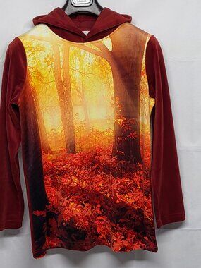 Catalog Favorites Womens Velour Hoodie Sweatshirt Size Small Forest Sunrise